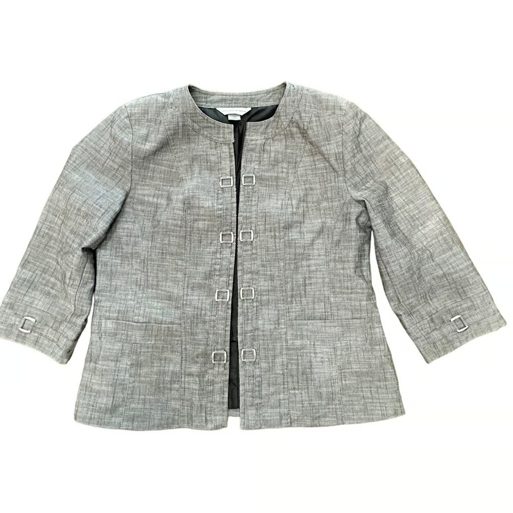 Christopher‎ & Banks Grey Jacket SZ S Open Front 3/4 Sleeves